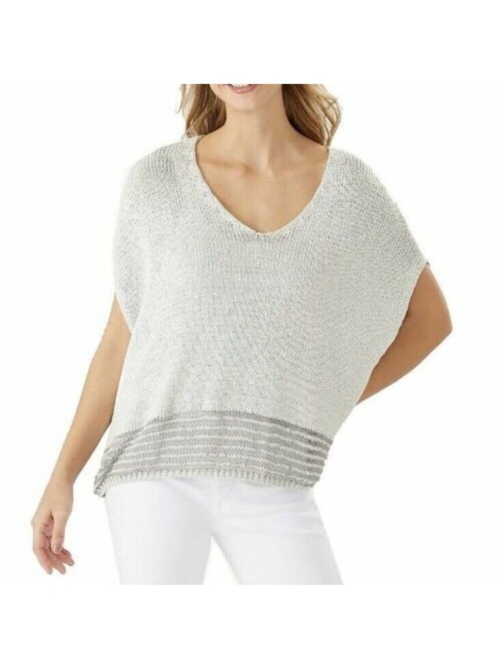 Tommy Bahama Womens  V-Neck Knit poncho Sweater Size Large silver
